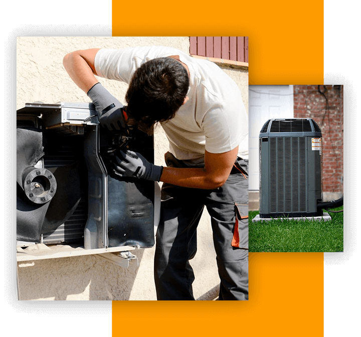 A man working on an air conditioner outside.